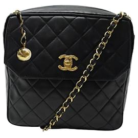 Chanel-BOLSA DE CÂMERA VINTAGE CHANEL FECHO BOLSA DE COURO TIMELESS-Preto