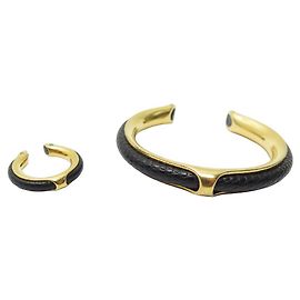 Hermès BRACCIALE + ANELLO SCIARPA HERMES KYOTO T RING19 48 ANELLO IN METALLO E PELLE D'oro