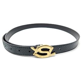 CINTO COM LOGOTIPO YVES SAINT LAURENT YSL 186858 PYTHON COURO T90 Cinto de cobra Verde
