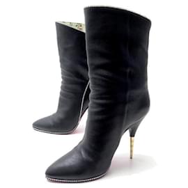 Gucci-GUCCI STRASS CRYSTAL FOSCA RED LIPSTICK BOOTS 493935 39.5 EDLIMITEE BOOTS-Black