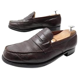 JM Weston-JM WESTON SHOES 180 LIZARD LEATHER MOCCASINS 7D 41.5 42 LIZARD LOAFERS-Brown