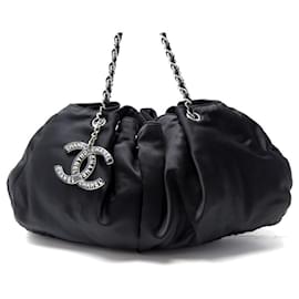 Chanel-NEW CHANEL MELROSE A HANDBAG37055 IN QUILTED SATIN CC PURSE LOGO-Black
