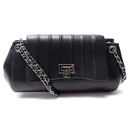 Chanel-CHANEL CC LOGO QUILTED SHOULDER HANDBAG IN BLACK LEATHER BLACK BAG-Black