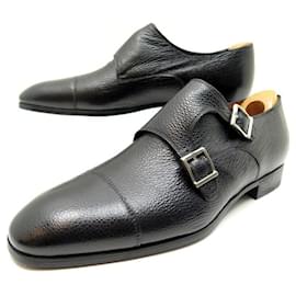 Santoni-NEW SANTONI SHOES BI-BUCKLE MOCCASINS 6.5 41.5 John Lobb shoe trees-Black