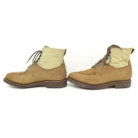 Heschung-HESCHUNG SHOES GINKGO ANKLE BOOTS 5.5Uk 38.5 FR CANVAS AND LEATHER CAMEL BOOTS-Camel