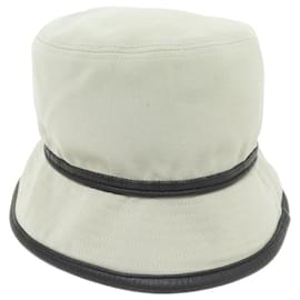 Hermès-MOTSCH HAT FOR HERMES BOB CANVAS AND LEATHER T58 BLACK AND BEIGE + HAT BOX-Beige