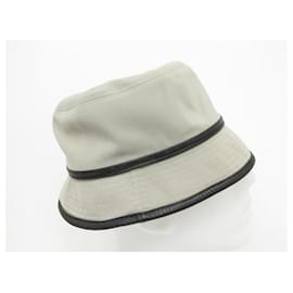 Hermès-MOTSCH HAT FOR HERMES BOB CANVAS AND LEATHER T58 BLACK AND BEIGE + HAT BOX-Beige
