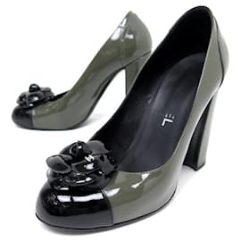 Chanel-CHANEL SHOES PUMPS CAMELIA G31131 38 TWO-TONE PATENT LEATHER SHOES-Other