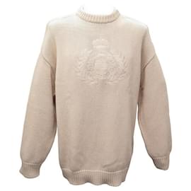 Balenciaga-NEW BALENCIAGA CREWNECK CREST KNIT SWEATER 664369 S OVERSIZED WOOL SWEATSHIRT-Beige