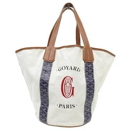 Goyard-SAC A MAIN GOYARD BELHARRA BIARRITZ CABAS REVERSIBLE TOILE BLEU BEIGE BEACH BAG-Autre