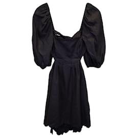 Zimmermann-Zimmerman Mae Cut Out Puff Sleeve Mini Dress in Black Linen-Black