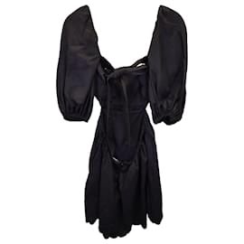 Zimmermann-Zimmerman Mae Cut Out Puff Sleeve Mini Dress in Black Linen-Black