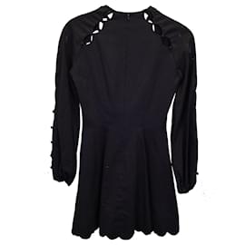 Zimmermann-Zimmermann Goldie Scalloped Mini Dress in Black Linen-Black