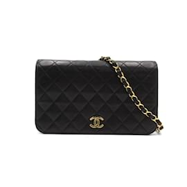 Chanel-CC bolsa de couro acolchoado com aba completa A03568-Preto