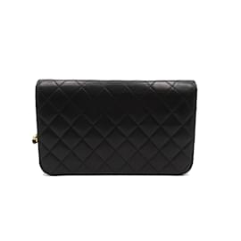 Chanel-CC-Tasche aus gestepptem Leder mit voller Klappe A03568-Schwarz