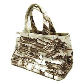 Prada-Prada Canapa Stampato Handbag Canvas Handbag in Good condition-Brown