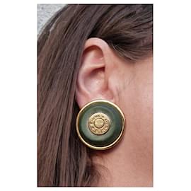 Céline-Earrings-Dark green,Gold hardware