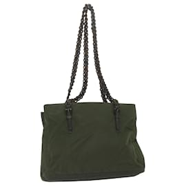Prada-PRADA Chain Shoulder Bag Nylon Khaki Auth ar10884-Khaki
