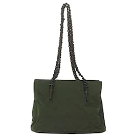 Prada-PRADA Chain Shoulder Bag Nylon Khaki Auth ar10884-Khaki
