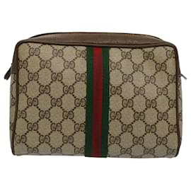 Gucci-GUCCI GG Supreme Web Sherry Line Clutch Bag Beige Red Green 89 01 012 Auth yb427-Red,Beige,Green