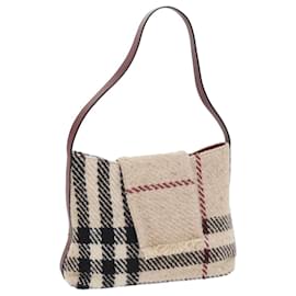 Burberry-BURBERRY Nova Check Shoulder Bag Wool Beige Auth 59951-Beige