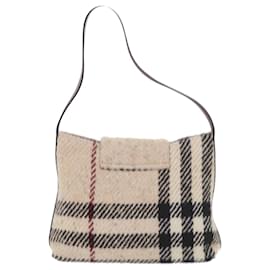 Burberry-BURBERRY Nova Check Shoulder Bag Wool Beige Auth 59951-Beige
