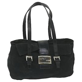 Fendi-Bolsa de Ombro FENDI Mamma Baguette Nylon Preto Auth ep2451-Preto