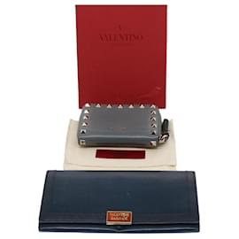 Valentino-VALENTINO Geldbörse Leder 2Set Grey Navy Auth bs8804-Grau,Marineblau