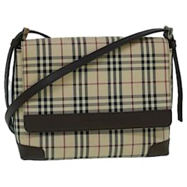 Burberry-BURBERRY Nova Check Shoulder Bag Canvas Beige Brown Auth 60352-Brown,Beige