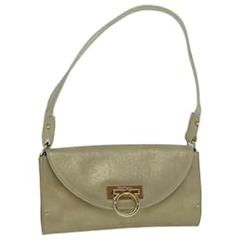 Salvatore Ferragamo-Salvatore Ferragamo Gancini Shoulder Bag Suede Gold Auth 59912-Golden