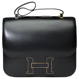 Hermès-Bolso HERMES Constance en cuero negro - 101609-Negro