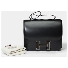 Hermès-Bolso HERMES Constance en cuero negro - 101609-Negro