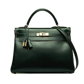 Hermès-HERMES Handbags Kelly-Green