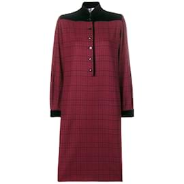Emanuel Ungaro-Ungaro Burgundy Checked Wool Dress-Black,Dark red,Sand