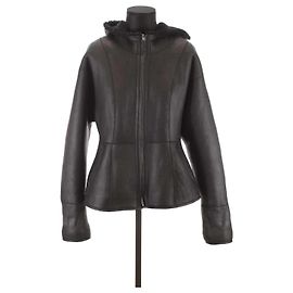 Claudie Pierlot abrigo con ribete de cuero Negro