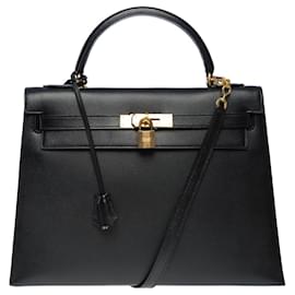Hermès-Hermes Kelly bag 32 in black leather - 100863-Black
