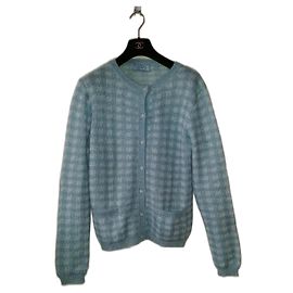 Colete Prada de Mohair Branco e Azul Claro Branco Azul claro