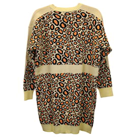 Kenzo-Kenzo Pulloverkleid mit Leoparden-Intarsienmuster aus mehrfarbiger Poly-Baumwolle-Mehrfarben