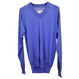 Maison Martin Margiela Maison Margiela Pullover mit V-Ausschnitt aus blauer Baumwolle Blau