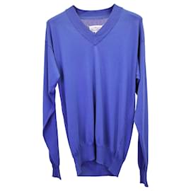 Maison Martin Margiela-Maison Margiela V-neck Sweater in Blue Cotton-Blue