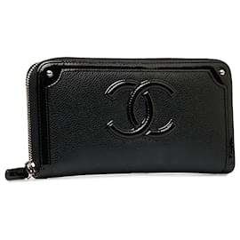 Chanel-Long portefeuille zippé en cuir noir CC Caviar Chanel-Noir