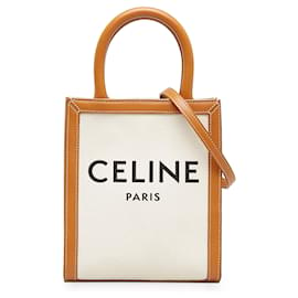 Céline-Celine White Mini Cabas Verticais-Branco