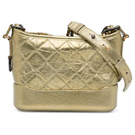 Chanel-Chanel Bolsa Crossbody Gabrielle Pequena Metálica Dourada-Dourado
