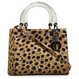 Dior-Lady Dior con stampa leopardata media marrone Dior-Marrone,Beige