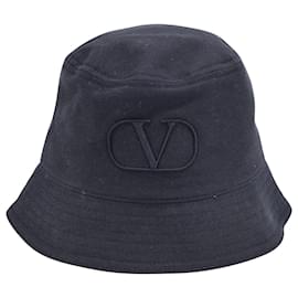 Valentino Garavani-Chapéu bucket com logotipo Valentino Garavani em algodão preto-Preto