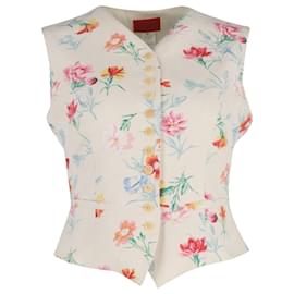 Kenzo-Kenzo Gilet court fleuri en polyester crème-Blanc,Écru