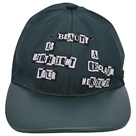 Valentino Garavani-Valentino Garavani Beauty is a Birthright Baseball Cap in Green Wool and Leather-Green