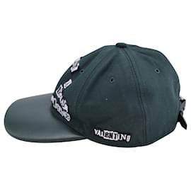 Valentino Garavani-Valentino Garavani Beauty is a Birthright Baseball Cap in Green Wool and Leather-Green