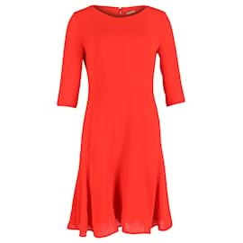 Hugo Boss-Boss by Hugo Boss 3/4 Sleeve A-Line Dress in Red Silk-Red