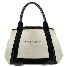 Balenciaga-Cabas Cabas S en Toile Marine 339933-Blanc